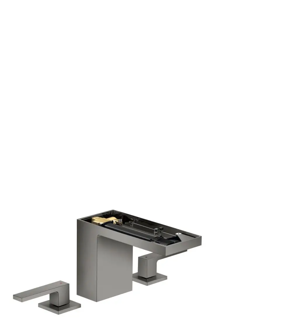AXOR Waschtischarmatur in Polished Black Chrome, bestehend aus einer Hauptarmatur und einem separat montierten Hebel, inklusive Push-Open Ablaufgarnitur.